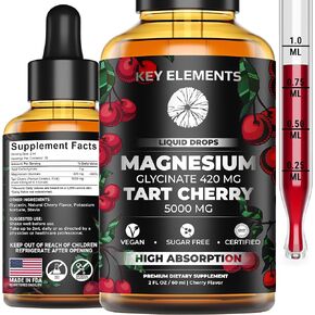 [Sleep & Muscle Support] Liquid Magnesium Glycinate 420 Mg with Natural Tart Cherry Extract 5000 Mg | Magnesium Glycinate Drops Supplement for Sleep, Mood & Joint Support | Tart Cherry Extract Sleep