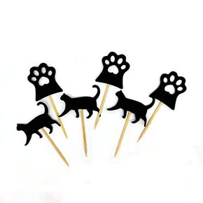 Cat Birthday Cupcake Toppers Baby Shower Cat Theme Party Cat Party Halloween Toothpick Cat Cupcake Cat Paw Cake Topper Pack of 20