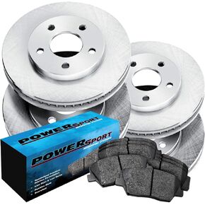 PowerSport Front Rear Brakes and Rotors Kit |Front Rear Brake Pads| Brake Rotors and Pads| Ceramic Brake Pads and Rotors |fits 2012-2017 Hyundai Accent, 2012-2017 Kia Rio, 2013-2014 Dodge Attitude