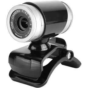 USB Webcam with Microphone, 0.3MP PC Camera Web Camera 360 Degree Swivel Clip on Web Cam with 140cm Cable, Auto Color Correction for PC/Laptop/Desktop, 5.5x3cm, Black+Silver