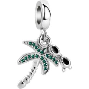 Sparkling Palm Tree Charm Compatible with Pandora Bracelet Holiday Vacation Beach Bali Hawaii CZ Gift Women Girls Birthday Anniversary