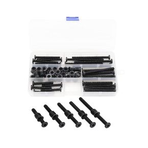 LBY 25 Sets 1/4×13mm Threaded Inserts Nuts and Bolt Assortment kit, Hex Socket Drive Furniture Flanged Screw-in Nut(with Bolt), 5 Sizes, Carbon Steel, Black