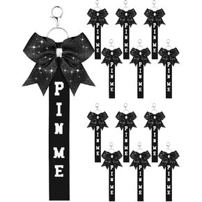 Cheer Pin Me Ribbon Cheer Keychain Cheer Ribbon Pins with Rhinestones Bow for Cheerleader Bag Backpack