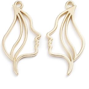 Craftdady Abstract Face Open Bezel Pendants Human Open Back Bezel Pendants Golden Blank Hollow Frame Profile Head Geometric Dangle Charms for UV Resin Press Flower Necklace Jewelry Making