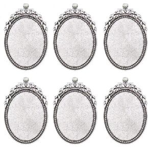 30 x 40mm 20 Pcs Antique Silver Oval Bezel Pendant Trays Blanks Cameo Bezel Cabochon Settings Necklace Findings for DIY Jewelry Making