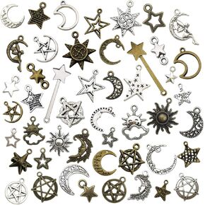 Sailanzi 75 قطعة من سحر الشمس والقمر السماوي المختلط بالجملة بالجملة الكثير من المعلقات المصنوعة من سبائك الفضة والبرونز العتيقة لقلادة DIY وأساور ونتائج صنع المجوهرات SM206 in Kuwait