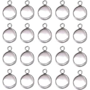 mwellewm 100 Pieces Pendant Trays Fit 12mm Stainless Steel Round Blank Bezel Blanks Trays Pendant for Jewelry Making Tool and DIY Craft