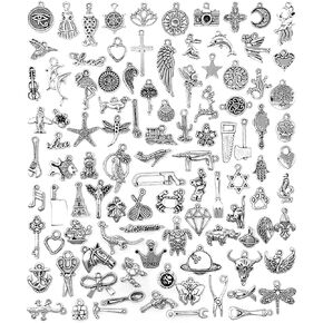 JIALEEY 100 PCS Wholesale Bulk Lots Jewelry Making Charms Mixed Smooth Tibetan Silver Metal Charms Pendants DIY for Necklace Bracelet Jewelry Making and Crafting