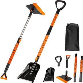 Zone Tech Extendable Snow Squeegee, Ice Scraper and Shovel 42" 5-1 Rotating Snow Squeegee Head, 3-1 Extendable Ice Scraper, Shovel with Ergonomic Handle Heavy Duty (1-Pack)