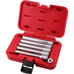 6PCS 3/8-Inch Drive Deep Metric Socket Set 6PT 8-10-11-12-14MM W 1/4-Inch Adapter- Extra Long Deep 120MM