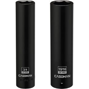 CASOMAN 2PCS 1/2-Inch Drive Extra Deep Socket- 3/4" & 15/16", CR-MO, SAE, 6-Point, Extra Long