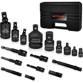 Socket Adapter Set and Reducer 17 Piece, Impact Driver Conversions kit, Universal Joint Socket Set, Drill Adapter 1/4" 3/8" 1/2"