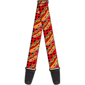 Guitar Strap Hot Dogs Buffalo Plaid Black Red 2 Inches Wide