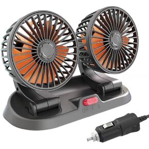 12-24V Fan for Car 2 Speeds USB Fan with Strong Airflow 360° Rotation, Black, Dashboard Mount for Car/Bus/Truck/Pickup 6.3" D x 3.93" W x 5.12" H Cigarette Lighter
