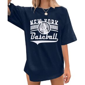 New York Baseball Shirt : Women Oversized Baseball Shirts Baseball Graphic Short Sleeve Tee Tops