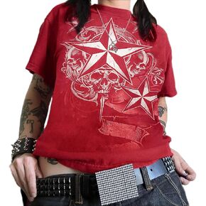 Women Y2k Graphic Printed Shirts Vintage Loose Fit Short Sleeve Tee Tops Fashion Baggy Grunge Tee Shirts Punk Tops in Kuwait