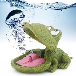 Aquarium Landscape Tree Frog Open Mouth Type with Air Stone Bubble Rock Decoration for Betta Goldfish Hide Fish Tank Ornament