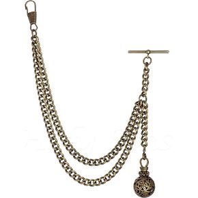 Handmade in The UK Bronze Colour Albert Pocket Watch Chain with Hollow Pendant
