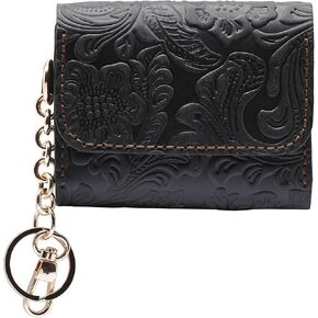 Toros Craft Handmade Keychain Wristlet Wallets for Women, Western Floral Leather Small Credit Card Holder with Zipper, Minimalist & Cute Coin Pouch, Genuine Leather (Black) in Saudi Arabia