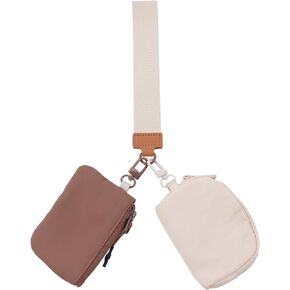 Stylish Dual Pouch Wristlet Wallet with Detachable Coin Purse and Keychain - Compact and Portable Mini Wallet for Women
