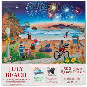 SUNSOUT INC - July Beach - 500 pc Jigsaw Puzzle by Artist: Kathy Kehoe Bambeck - Finished Size 18" x 24" Fourth of July - MPN# 32757