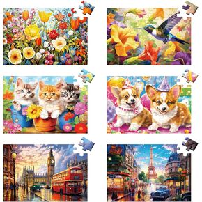 6 Packs 36 Pieces Large Puzzles for Seniors,Dementia Puzzles for Elderly Adults,Jigsaw Puzzles for Adults Seniors with Alzheimer's Dementia with 3 Storage Bags(Animals