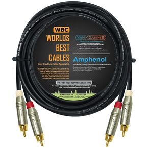 WORLDS BEST CABLES 16 Foot - RCA Cable Pair Custom Made Made Using Van Damme Pro Grade Classic XKE Instrument (Jet Black) Wire & Amphenol ACPR Die-Cast, Gold Plated RCA Connectors in Kuwait