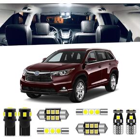 14pcs Highlander LED Interior Light Kit for Toyota Highlander 2014 2015 2016 2017 2018 2019 2020 White 6000K Interior LED Lighting Package + License Plate Lights, Install Tool