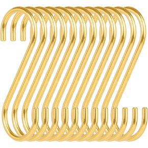 12 Piece Brass S Shaped Hooks, Gold Coat Clothes Towel Hangers, Kitchen Pots Pans Coffee Cups Rack Hooks