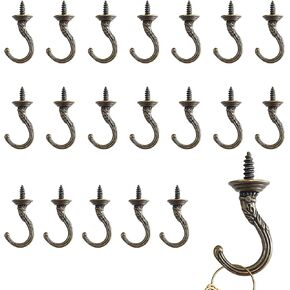 20 Pcs Screw Hooks, Pattern Carving Hooks Screw in Mug Hooks Metal Heavy Duty Screw Wood Wall Ceiling Hooks Plant Hooks Indoor Outdoor for Utensils Baskets Lights Wind Chimes Decor