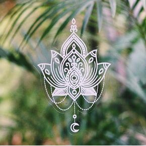 Beautiful Hand Designed Mandala Sticker White Lotus Flower - 6" Tall Vinyl Decal - Waterproof, Suitable for Outdoors, car Windows, ipads, Laptops, Water Bottles. Made in USA