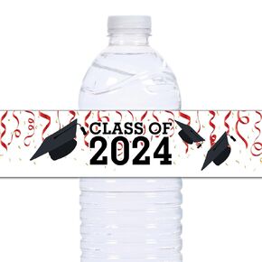 21 Class of 2024 Confetti Graduation Water Bottle labels - Red