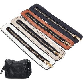 WADORN 4 Colors PU Leather Zipper, 7 Inch Woven Bag Metal Zipper Metal Zippers Bulk Close End with PU Leather Frame for DIY Crochet Purse Sewing Jeans Handicraft Accessories