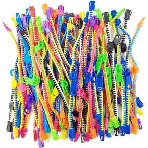 52PCS 7.5 inches Zipper Bracelets Fidget Toys Sensory Toys Bracelet for Birthday, Party Favors, School Students, Goodie Bags