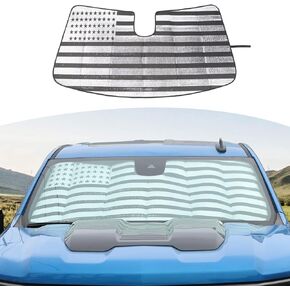 RT-TCZ for Silverado Windshield Sun Shade Screen Compatible with Chevy Silverado GMC Sierra 2019-2023 America Flag Accessories