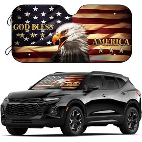 God Bless American Flag Eagle Car Windshield Sunshade Foldable Sun Shade Blocks UV Rays Keep Your Vehicle Cool Fit Most Cars SUV Trucks - 57 x 27 Inch