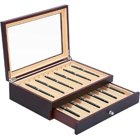 Pen Display Box Wood Pen Storage Organizer Box 23 Slot Fountain Pen Collector Case 2 Layer