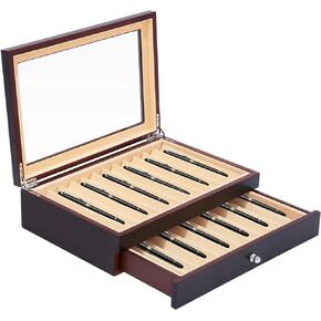 Wood Pen Display Box Fountain Pen Storage Organizer Box 23 Slot Pen Collector Case 2 Layers (Red)