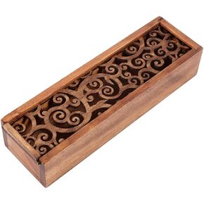 TOPINCN Pencil Case Wood Desktop Storage Organiser Stationery Storage Organiser Pencil Box Home Office Use(Swirl Grass Type)