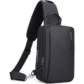 WITZMAN Sling Bag for Men Large Nylon Crossbody Shoulder Bag with USB Charging Port Travel Casual Hiking Daypack