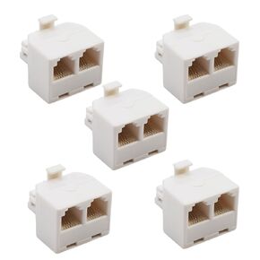 5Pcs White Phone line Splitter,2-Way RJ11 6P4C Splitter,RJ11 Wall Plate Male Plug to Dual RJ11 Female Socket Adapter