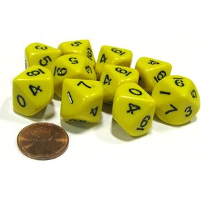 Koplow Games 10 Piece Set of 10-Sided D10 Polyhedral Dice - Yellow with Black Numbers