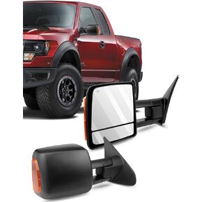 ECCPP Passenger Left Driver Right Tow Mirrors Pair Set Side LED Signal Power Heated Manual Telescoping Black Towing Mirrors Replaceme fit 2007-2016 for Toyota for Tundra (Pair Set) (A Pair)