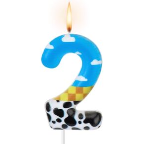 Toy Inspire Game Birthday Number Candles Cartoon Birthday Cake Topper Candles Blue Sky and White Cloud Cow Birthday Candle for Boy Girl Party Decor Supplies(Number 1)