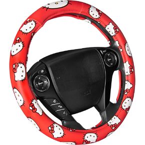 Hello Kitty Steering Wheel Cover, Official Sanrio Car Steering Wheel Cover with Universal Size 14.5-15.5, Cute Red Steering Wheel Cover for Women, Hello Kitty Car Accessories (Hello Kitty Red)