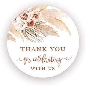 2" Round Terracotta Pampas Grass Thank You Favor Stickers - Set of 40
