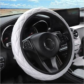 LoyaForba Bling Leather Steering Wheel Cover with Crystal Diamond, Universal 14.5-15 Inch Soft Anti-Slip Elastic Sparkly Protector for Steering Wheel, Car Interior Accessory for Women Girl (Green)