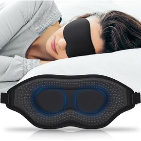 Weighted Sleep Eye Mask for Women Men, 3D Contoured Full Blackout Sleeping Blindfold with Adjustable Strap (3.9oz/110g) Pressure Relief Light Blocking Night Eyes Shade Cover, Travel Airplane Yoga Nap