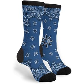 Black Border Blue Paisley Crew Socks Mid Calf Dress Socks Casual Long Tube Socks For Men Women Boy Girl