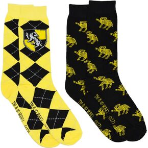 Harry Potter 2 Pack Gryffindor Ravenclaw Huffle Puff Slytherin House Mens Crew Socks (Hufflepuff)